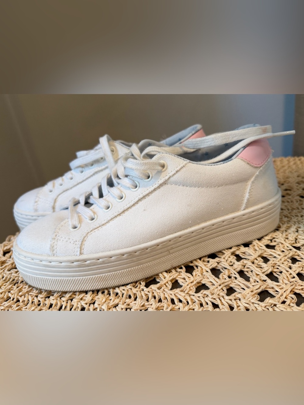 Chiara Ferragni White Canvas Sneakers with Pink Heel Tab